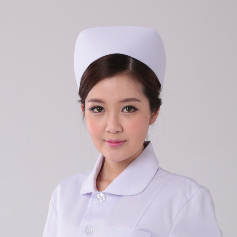 Yilong nurse cap white free size thickened dovetail cap hospital health school blue pink bar hat White - Image 2