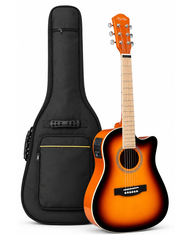 MegArya Acoustic Electric Guitar with Gig Bag, 6-String Cutaway Semi Acoustic Guitar with Onboard Control Panel, Sunburst Finish for Beginners, Students, Lessons, Practice & Everyday Playing - Image 1