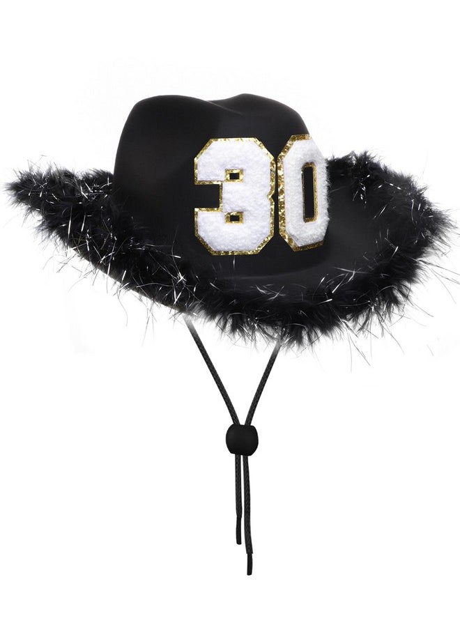 JUSTOTRY - 30Th Birthday Black Cowboy Hat 30Th Birthday Outfit Gifts For Women Cowgirl Hats With Wide Brime For 30Th Birthday Decorations - Image 1