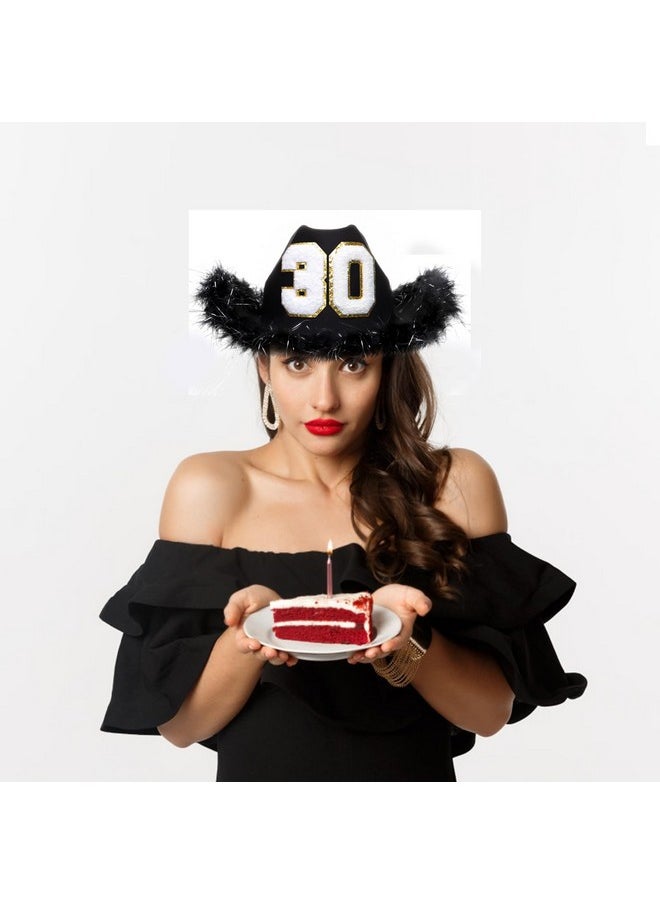 JUSTOTRY - 30Th Birthday Black Cowboy Hat 30Th Birthday Outfit Gifts For Women Cowgirl Hats With Wide Brime For 30Th Birthday Decorations - Image 1