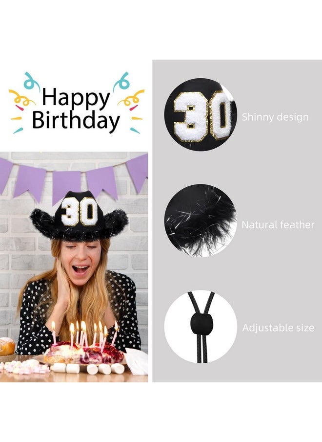 JUSTOTRY - 30Th Birthday Black Cowboy Hat 30Th Birthday Outfit Gifts For Women Cowgirl Hats With Wide Brime For 30Th Birthday Decorations - Image 1