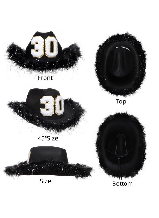 JUSTOTRY - 30Th Birthday Black Cowboy Hat 30Th Birthday Outfit Gifts For Women Cowgirl Hats With Wide Brime For 30Th Birthday Decorations - Image 1