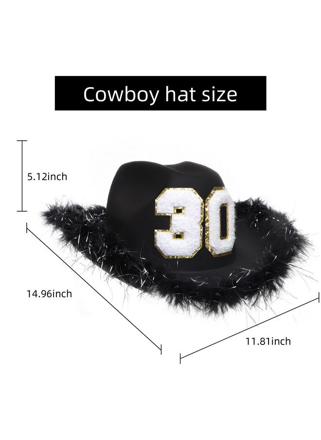 JUSTOTRY - 30Th Birthday Black Cowboy Hat 30Th Birthday Outfit Gifts For Women Cowgirl Hats With Wide Brime For 30Th Birthday Decorations - Image 1
