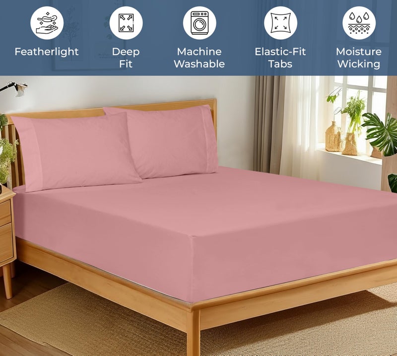 Royale Linens 100% Organic Cotton Fitted Sheet - Percale Weave - Super Soft Deep Pocket Bottom Sheets - Pink Elastic Sheet Queen Size - Queen Fitted Sheets Only - (60"x80"+15", Pink) - Image 3
