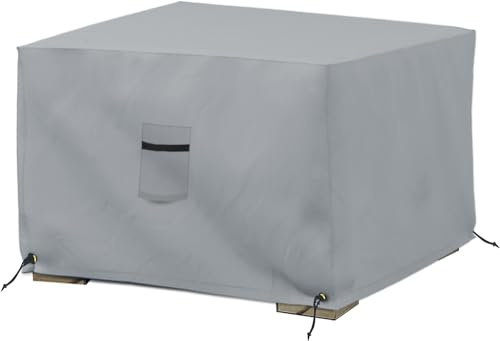 Covers & All Covers All Square Ottoman Cover Heavy Duty 18 Oz Waterproof UV Weather Resistant Patio Garden Furniture Stool Protector Indoor Outdoor with Air Vents Drawstrings 23 L x 23 W x 18 H Gray - Image 1