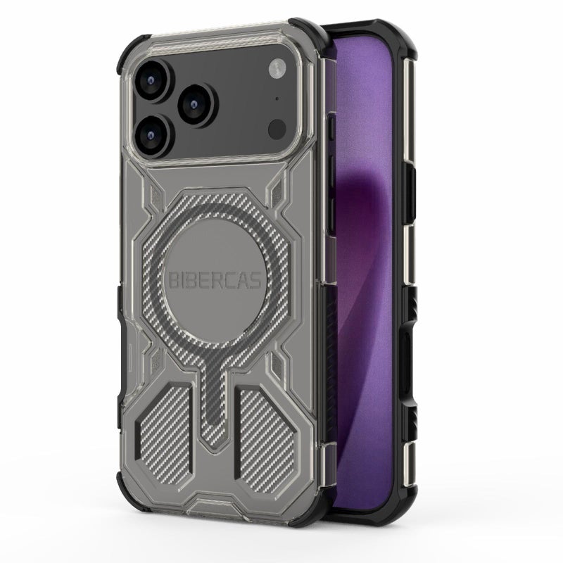 بيبركاس جراب هاتف مقاوم للصدمات من Magsafe Air Bag لهاتف Iphone 17 Pro Max شفاف اللون (أسود) - Image 1