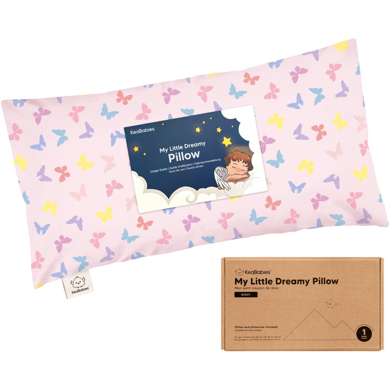KeaBabies Toddler Pillow with Pillowcase - 10x18 My Little Dreamy Kids Travel Bed Pillows for Sleeping, Organic Cotton Small Pillowcase, Soft & Breathable, Machine Washable, Toddlers 2-5 years old (Flutter) - Image 1