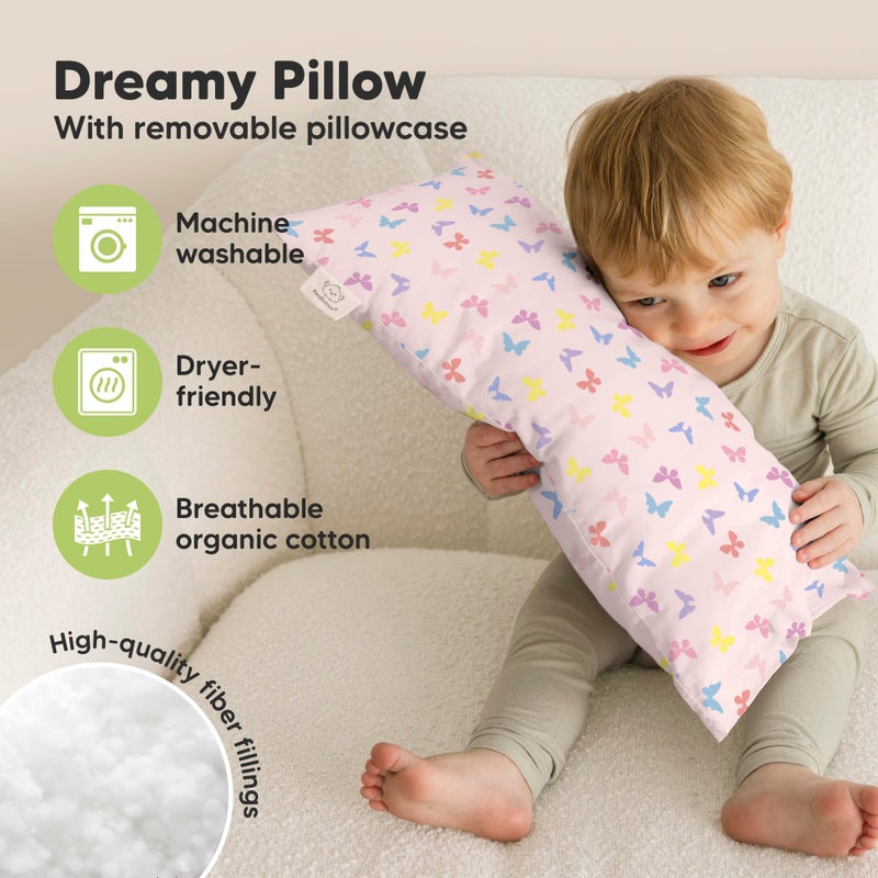 KeaBabies Toddler Pillow with Pillowcase - 10x18 My Little Dreamy Kids Travel Bed Pillows for Sleeping, Organic Cotton Small Pillowcase, Soft & Breathable, Machine Washable, Toddlers 2-5 years old (Flutter) - Image 4