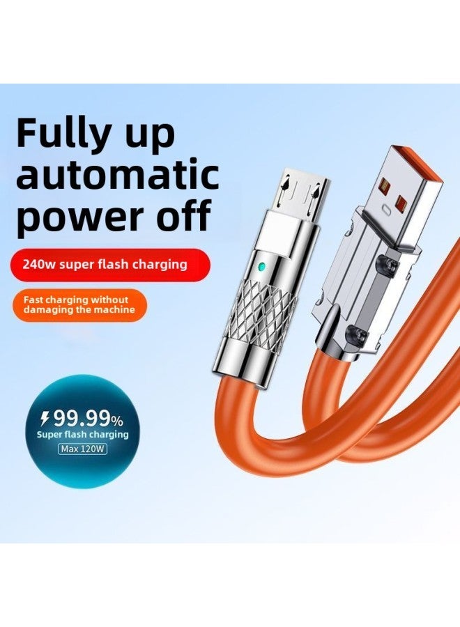 USB Cable Android Rotating With Light 500W Flash Charging Data Cable Bold Fast Charging For Huawei OPPO Glory-Color:240w Direct Plug Luminous Zinc Alloy [orange] Android Ladder - 3.05m Special Grade Copper Core - Durable And Will Not Damage The Machine  - Image 1