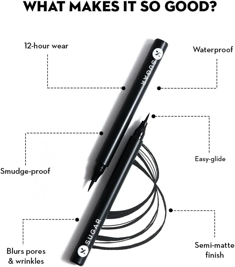 شوجر كوزماتيكس Wingman Waterproof Microliner01 I'Ll Be Black (Black) Micro Precision Tip, Jet-Black Formula, Smudgeproof, Multi