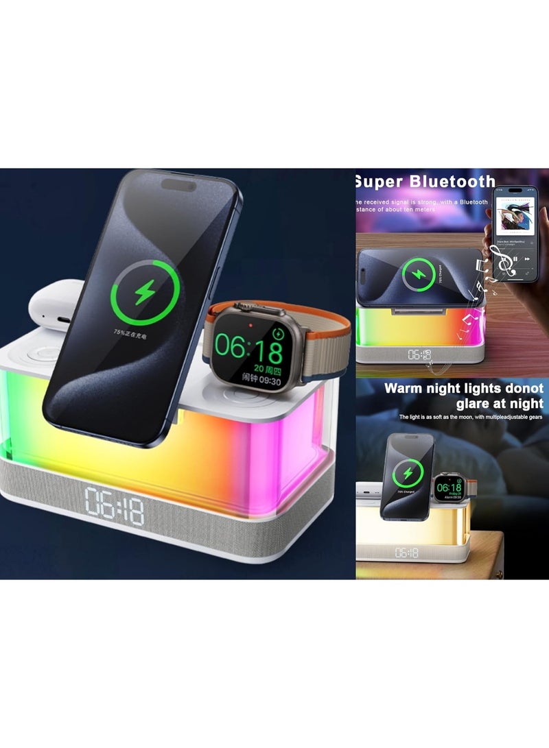 6-in-1 Foldable Wireless Charging Station with Bluetooth Speaker, LED Light & Clock Display - Image 2