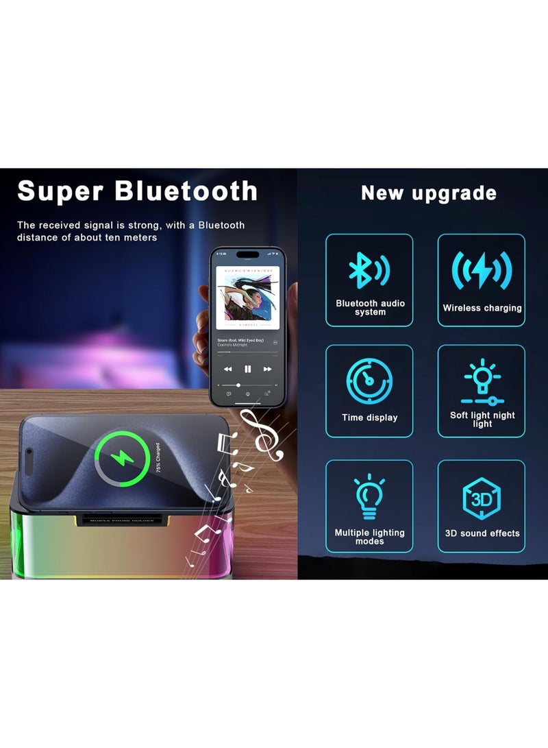 6-in-1 Foldable Wireless Charging Station with Bluetooth Speaker, LED Light & Clock Display - Image 3
