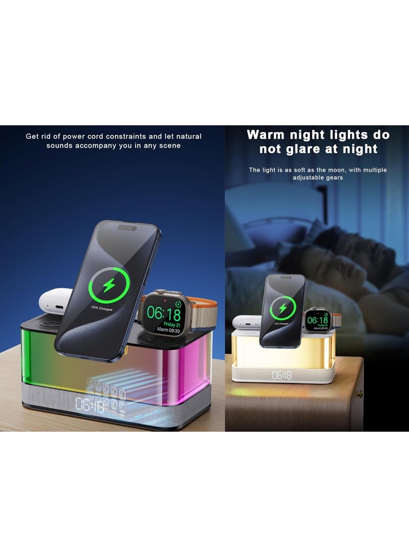 6-in-1 Foldable Wireless Charging Station with Bluetooth Speaker, LED Light & Clock Display - Image 4