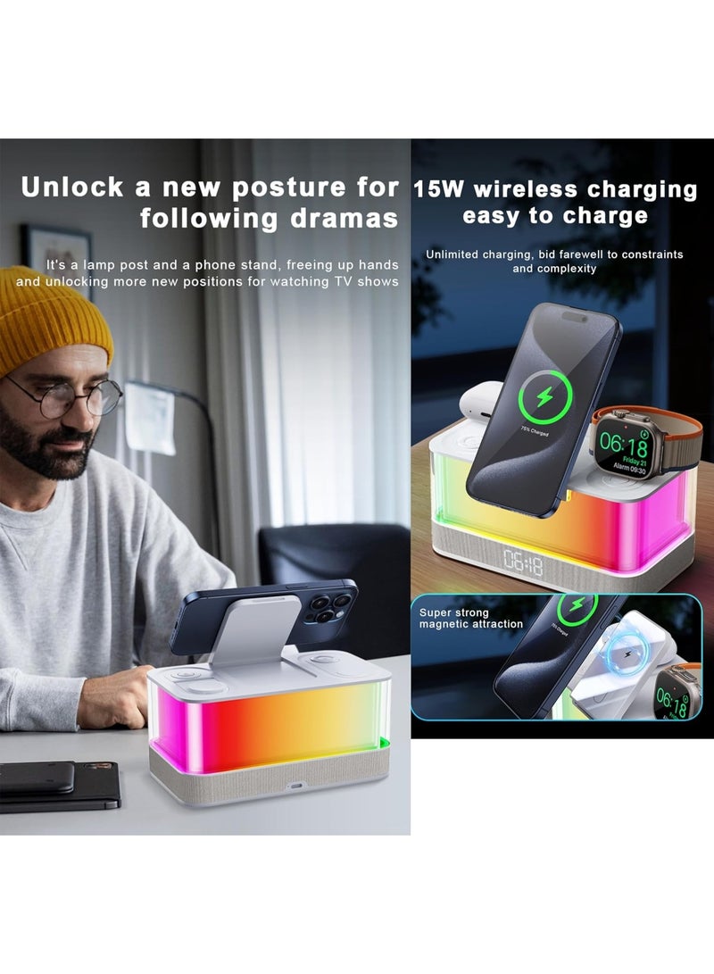 6-in-1 Foldable Wireless Charging Station with Bluetooth Speaker, LED Light & Clock Display - Image 5