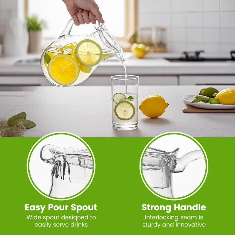 Meolibour Middle Size Clear Plastic Pitcher with Lid (72 oz), Unbreakable Water Pitcher with Handle, Fridge Jug, BPA-Free, Shatter-Proof, Great for Iced Tea, Sangria, Lemonade, Juice, Milk, and More - Image 3