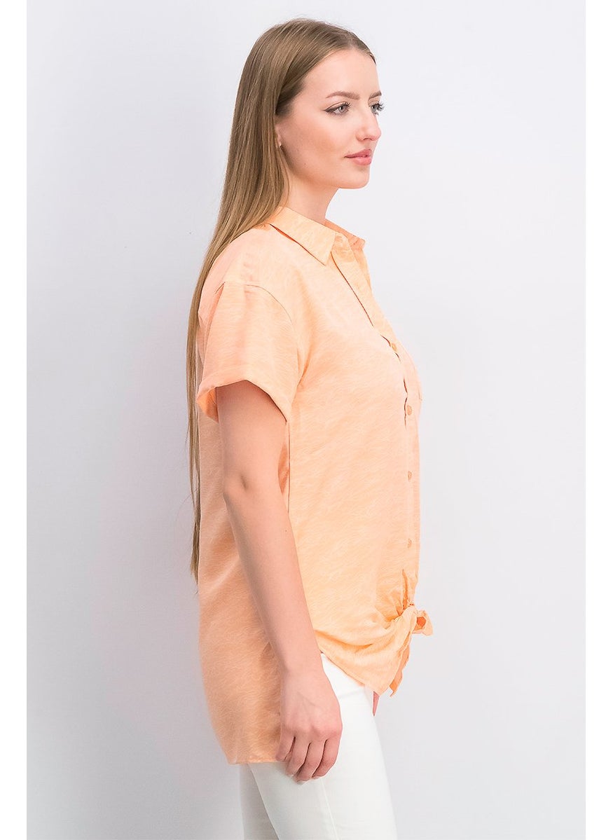 Women Spread Collar Short Sleeve Printed Top, Orange - pzsku/Z1A0F8146703703A170EAZ/45/_/1739715136/3297fabb-cb80-4175-bb0d-8b0de10911a9