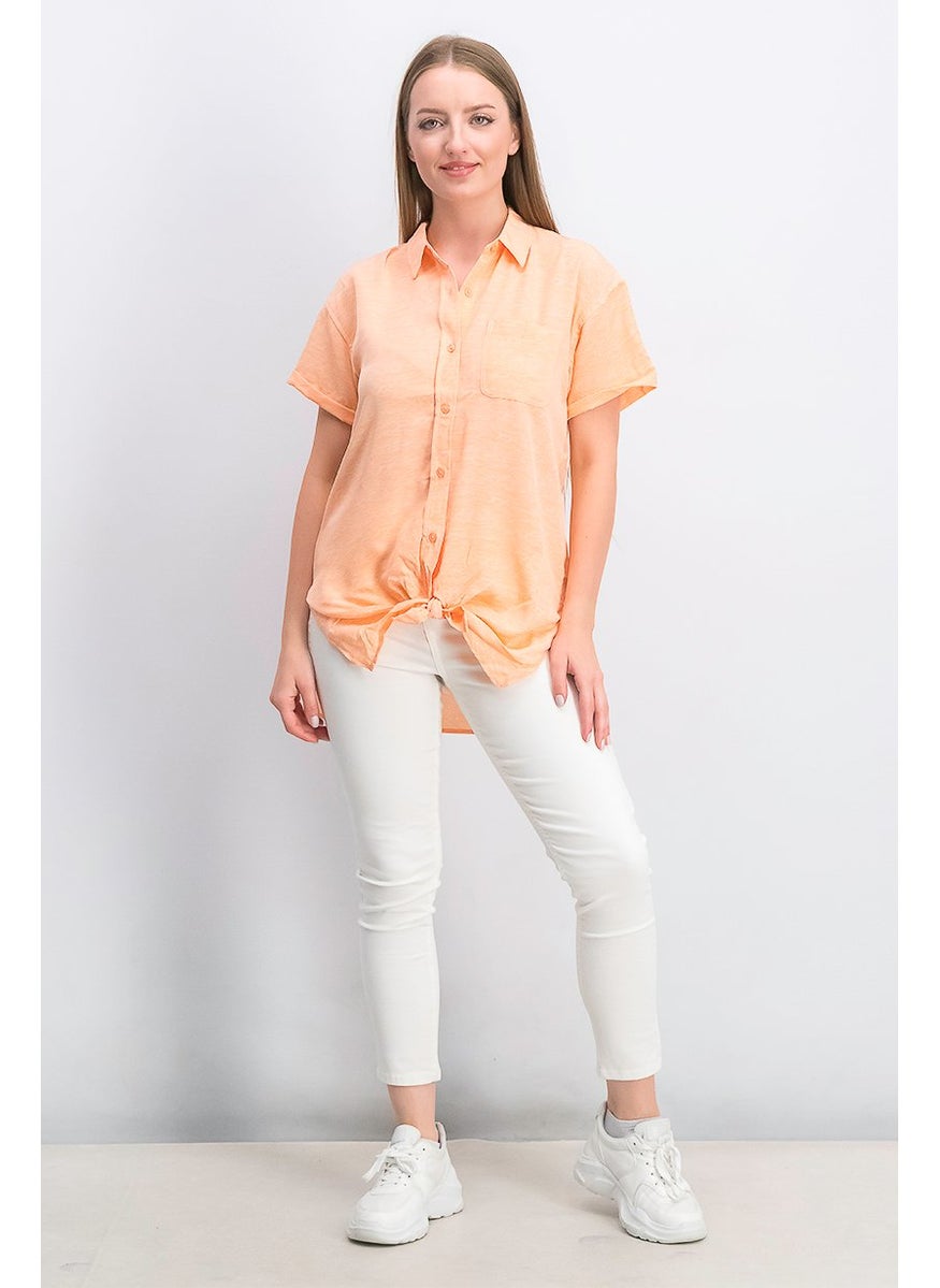 Women Spread Collar Short Sleeve Printed Top, Orange - pzsku/Z1A0F8146703703A170EAZ/45/_/1739715426/6895e3c4-2d3c-473c-80c0-b0629b09bdce