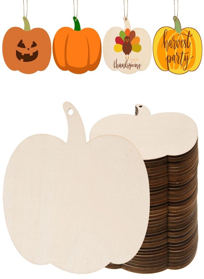 AWIZOM 72 Pcs Pumpkin Wood Cutouts Unfinished Fall Wooden Ornaments Blank Pumpkin Wooden Slices with Hole Thanksgiving Hanging Decoration with Twine for Halloween Autumn Harvest DIY Crafts,3.94x3.35 - Image 1