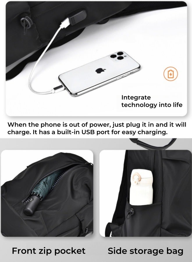 XiuWoo Waterproof Backpack Business Travel Laptop Bag USB Charging Large Capacity School Bag - Black  - Image 5