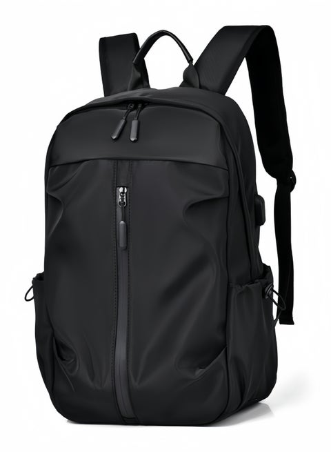 حقيبة ظهر مقاومة للماء للسفر والعمل وحقيبة كمبيوتر محمول وحقيبة مدرسية كبيرة الحجم مزودة بشاحن USB - أسود