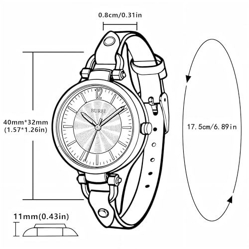 BUREI Women Watches Simple Leather Strap Watch Analog Quartz Watches Small Thin Ladies Watch Bracelet Band Wristwatch, Mothers Day Gifts for Mom - Image 3