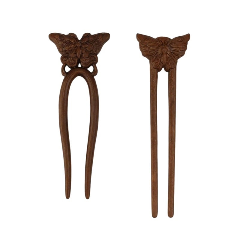 CUBACO 2 PCS Wooden Hair Sticks French Twist Hair Pins for Women Handmade Butterfly Wood Hair Forks Hair Sticks for Buns Vintage Chinese Hair Pins for Long Thick Hair Women Chignon Bun Updo Hairstyle - Image 3