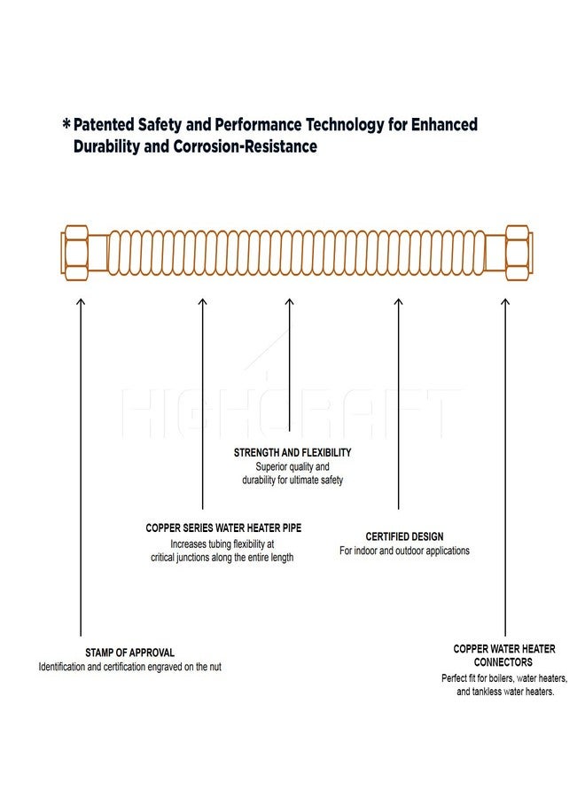 موصل Flextron FTWC-C34-18A بطول 18 بوصة لسخان المياه مع طرفي FIP بقياس 3/4 بوصة وFIP بقياس 3/4 بوصة، نحاسي - Image 5