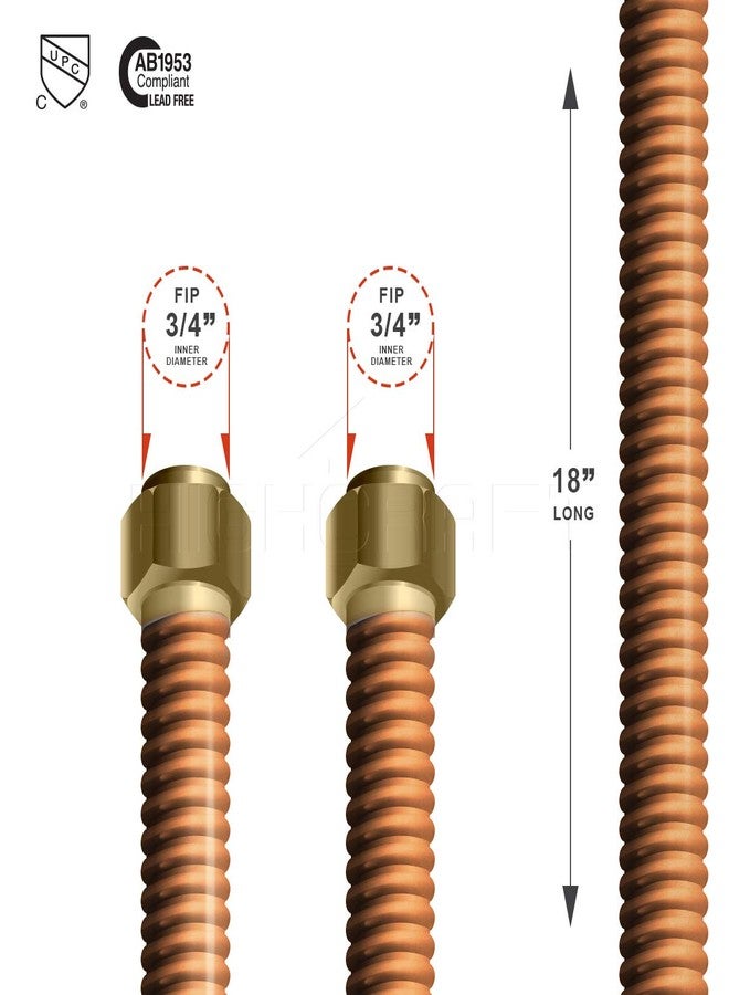 موصل Flextron FTWC-C34-18A بطول 18 بوصة لسخان المياه مع طرفي FIP بقياس 3/4 بوصة وFIP بقياس 3/4 بوصة، نحاسي - Image 3