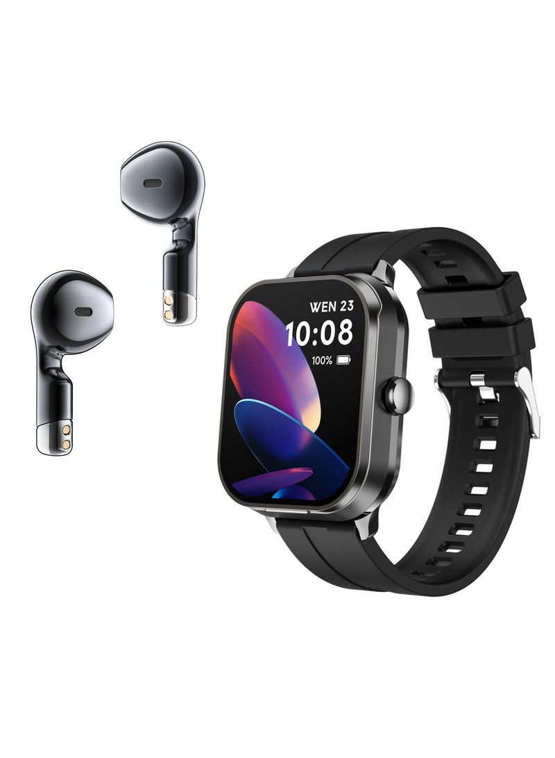 D8Pro 2.01 Inch TFT Smartwatch with Earbuds Smartwatch TWS Wireless Bluetooth Earphones Health Monitor Fitness Tracker Bluetooth Call Music Player (Gray Silicone) - Image 1