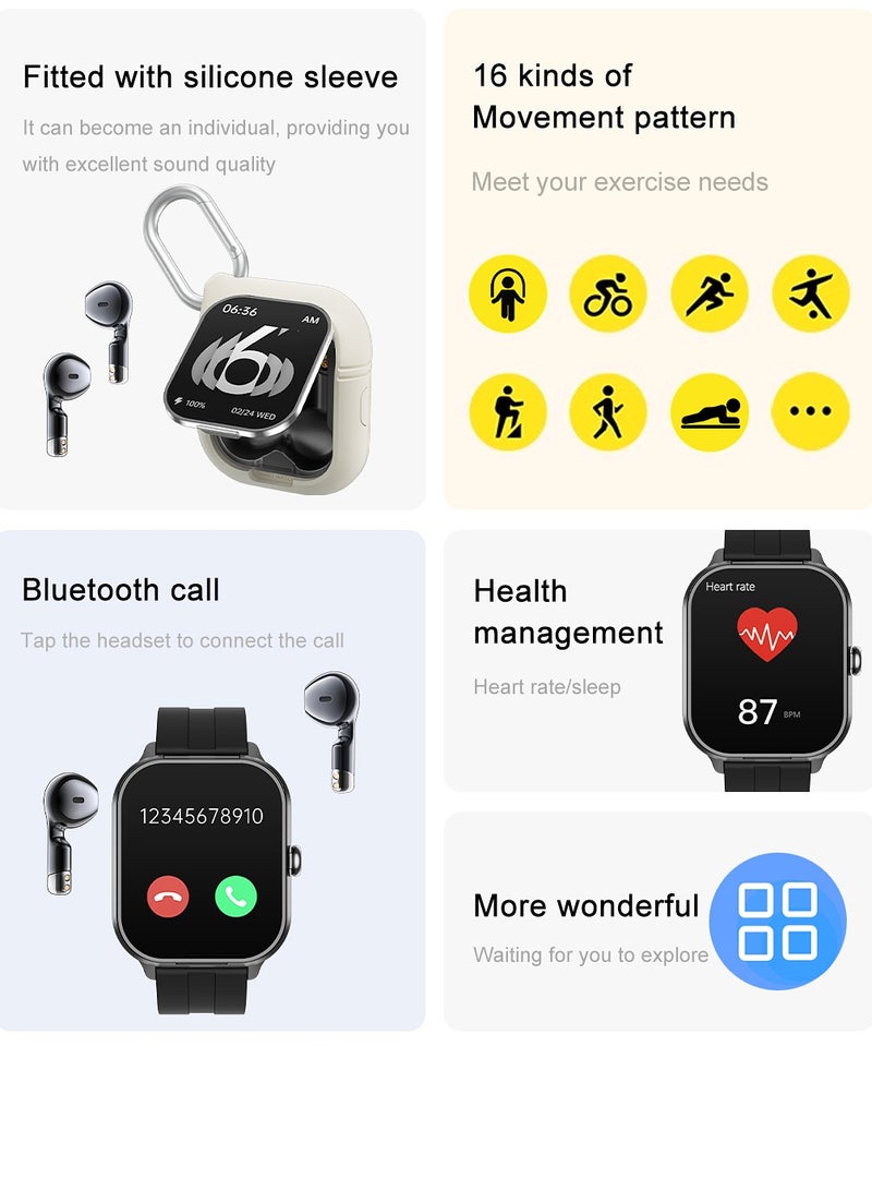 D8Pro 2.01 Inch TFT Smartwatch with Earbuds Smartwatch TWS Wireless Bluetooth Earphones Health Monitor Fitness Tracker Bluetooth Call Music Player (Gray Silicone) - Image 4