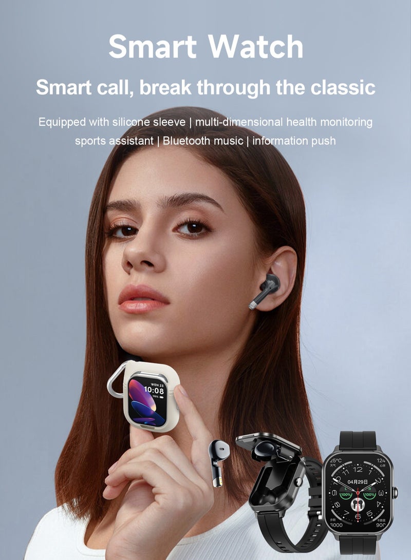 D8Pro 2.01 Inch TFT Smartwatch with Earbuds Smartwatch TWS Wireless Bluetooth Earphones Health Monitor Fitness Tracker Bluetooth Call Music Player (Gray Silicone) - Image 2