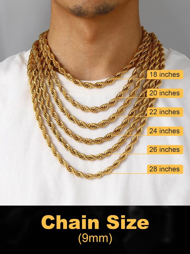 U7 Rope Chain for Men 18K Gold Plated Hip Hop Link 9MM Chunky Twisted Rope Chain Necklace 22 Inch - Image 5
