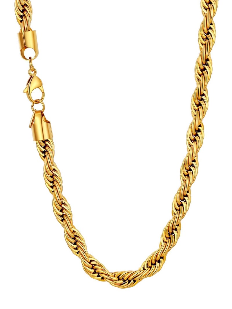 U7 Rope Chain for Men 18K Gold Plated Hip Hop Link 9MM Chunky Twisted Rope Chain Necklace 22 Inch - Image 1