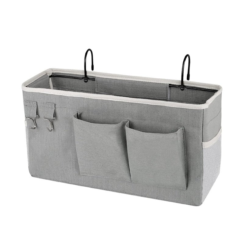 WENGTY Bedside Storage CaddyBedside Hanging Storage Bag for Headboards Bunk Beds Dorm Rooms Book Phone Magazine Holder Grey - Image 1