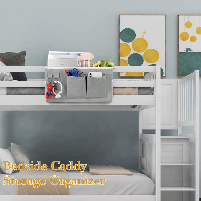 WENGTY Bedside Storage CaddyBedside Hanging Storage Bag for Headboards Bunk Beds Dorm Rooms Book Phone Magazine Holder Grey - Image 3