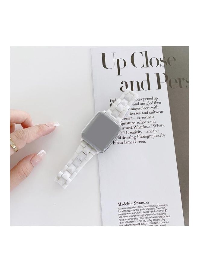 NIBEMINENT Rhombic Grid Ceramics Replacement Strap Watchband For Apple Watch Series 7/6/5/4/3/2/1/SE 45/44/42mm White - Image 1