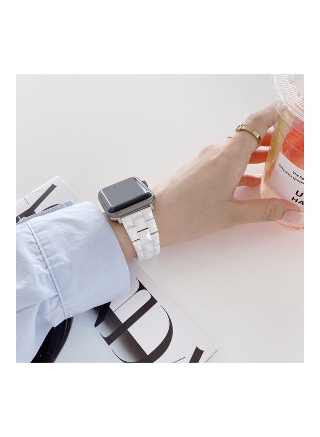 NIBEMINENT Rhombic Grid Ceramics Replacement Strap Watchband For Apple Watch Series 7/6/5/4/3/2/1/SE 45/44/42mm White - Image 3