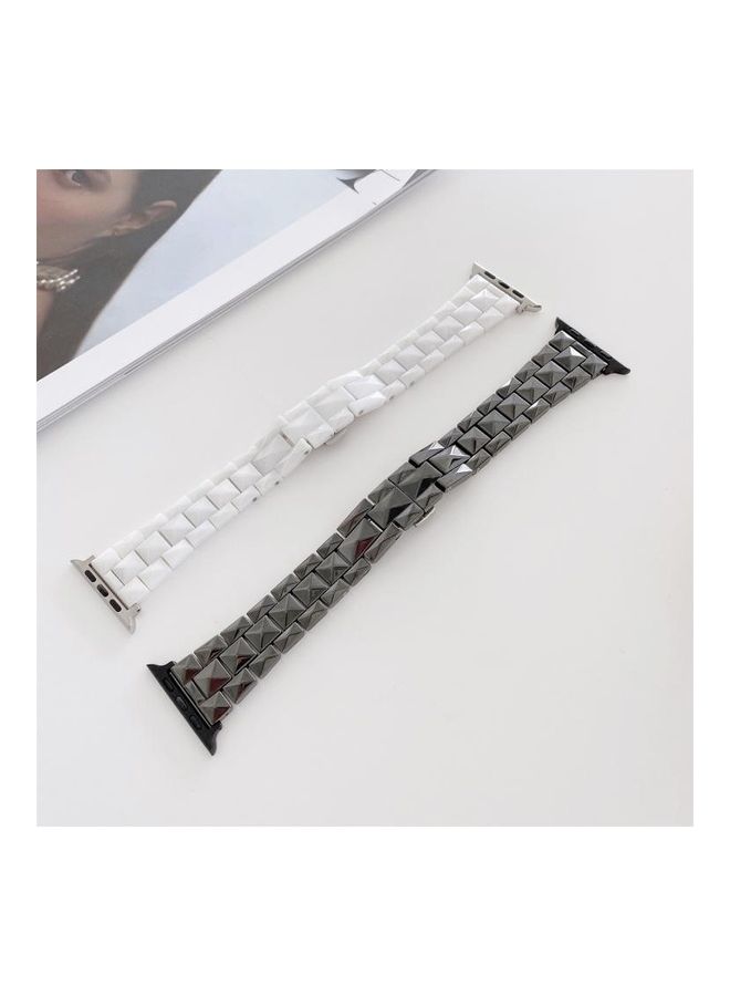 NIBEMINENT Rhombic Grid Ceramics Replacement Strap Watchband For Apple Watch Series 7/6/5/4/3/2/1/SE 45/44/42mm White - Image 5