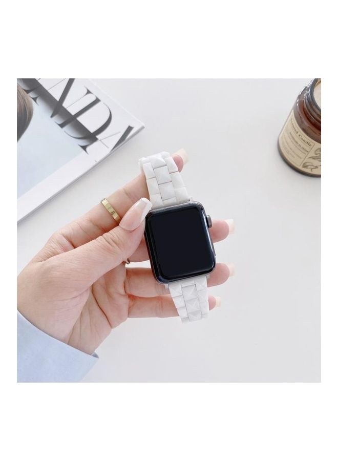 NIBEMINENT Rhombic Grid Ceramics Replacement Strap Watchband For Apple Watch Series 7/6/5/4/3/2/1/SE 45/44/42mm White - Image 2