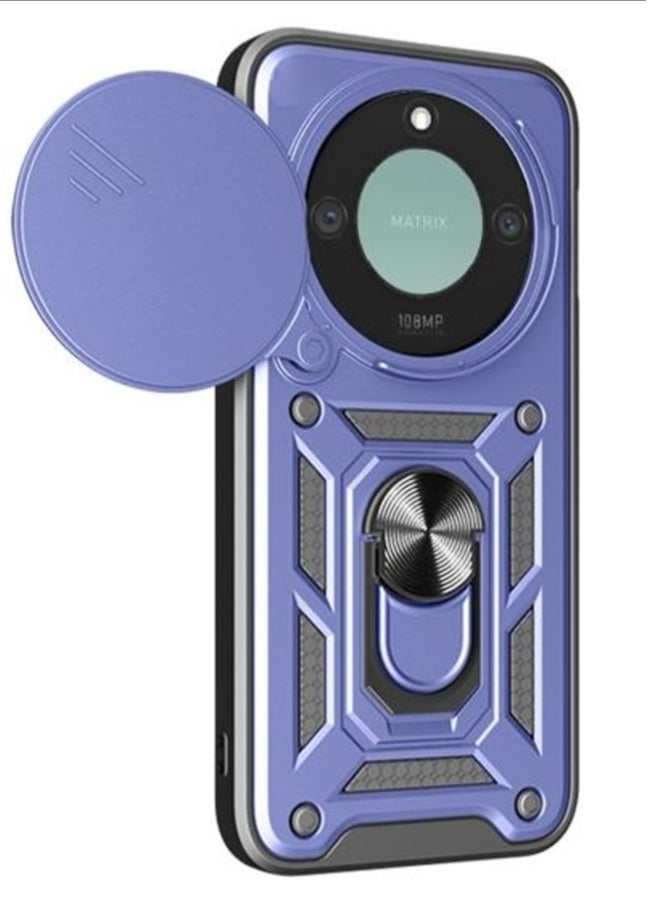 جراب حمايه مقاوم للصدمات وحمايه للكاميرا مزود بدبله معدنيه متوافق مع  Honor X9C Smart (أزرق)