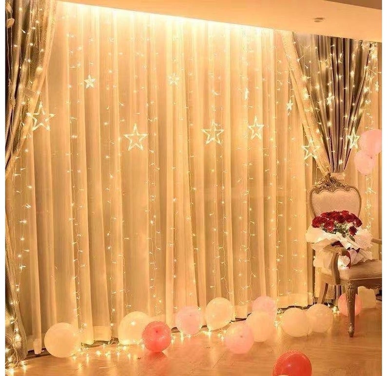 JAYATO 3x3M LED Curtain Fairy Lights with Remote, 300 LEDs Warm White USB String Lights, 8 Modes Decorative Lights for Bedroom, Garden, Diwali, Ramadan, Wedding, Party & Home Decor - Image 5