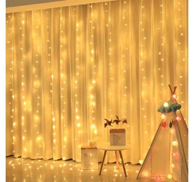 JAYATO 3x3M LED Curtain Fairy Lights with Remote, 300 LEDs Warm White USB String Lights, 8 Modes Decorative Lights for Bedroom, Garden, Diwali, Ramadan, Wedding, Party & Home Decor - Image 3