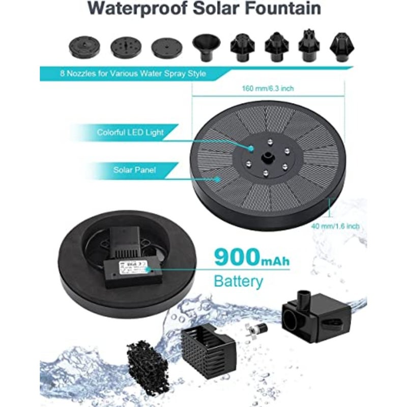 Solar Fountain Pump with 6 Color LED Lights Upgrade 3W Solar Water Pump 7 Nozzles 4 Anti-Collision Bars for Garden, Landscape, Bird Bath, Patio, Pond, Outdoor Decor - Image 4