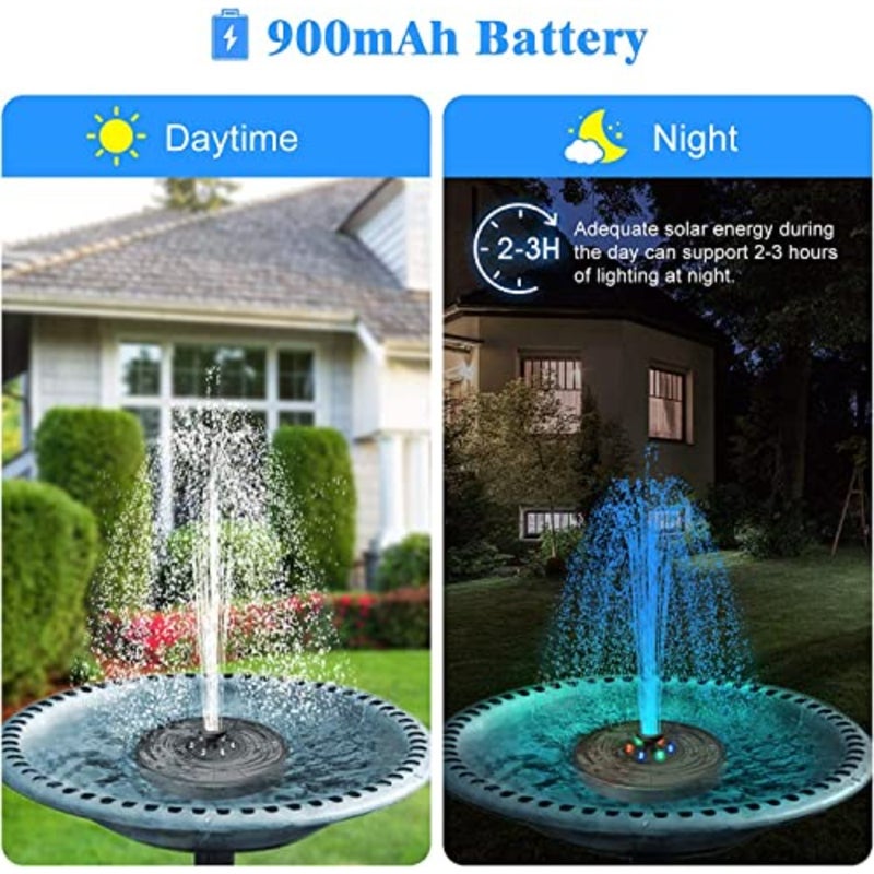 Solar Fountain Pump with 6 Color LED Lights Upgrade 3W Solar Water Pump 7 Nozzles 4 Anti-Collision Bars for Garden, Landscape, Bird Bath, Patio, Pond, Outdoor Decor - Image 2