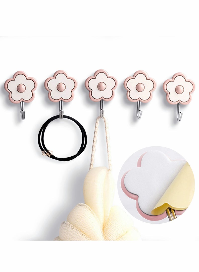 Y&D Cute Floret Utility Hooks Heavy Duty Up to 5 Pounds, Waterproof and Oil Proof. Hanging Key. Stick On Wall Kitchen Bathroom Ceiling Or Office Windows Hangers-Pink [5 Pack] - Image 1