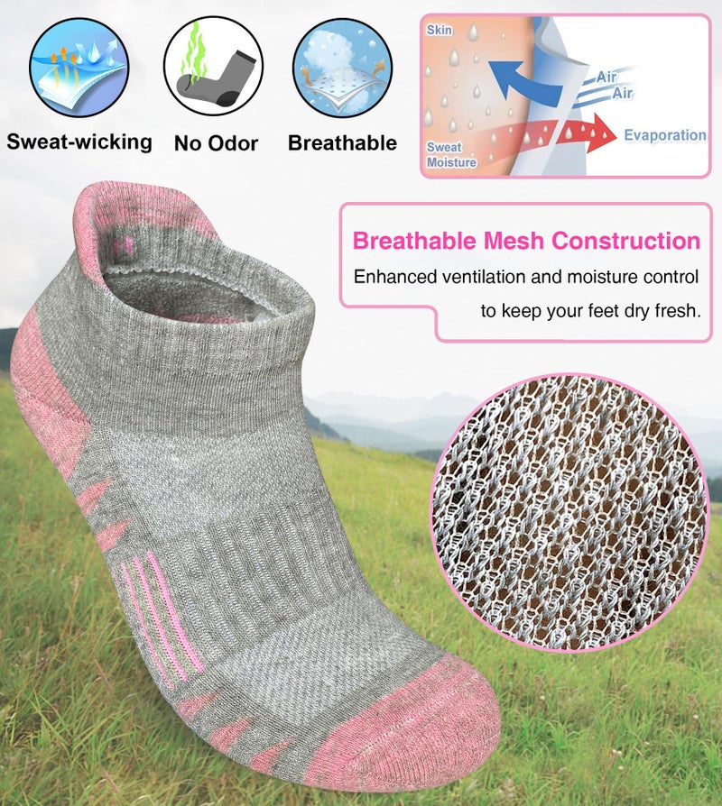 Heyoboy Womens Ankle Anti-blister Thick Cushioned Wicking Odor Resist Athletic Running Socks, Size 6-9, Grey 5 Pairs - Image 4