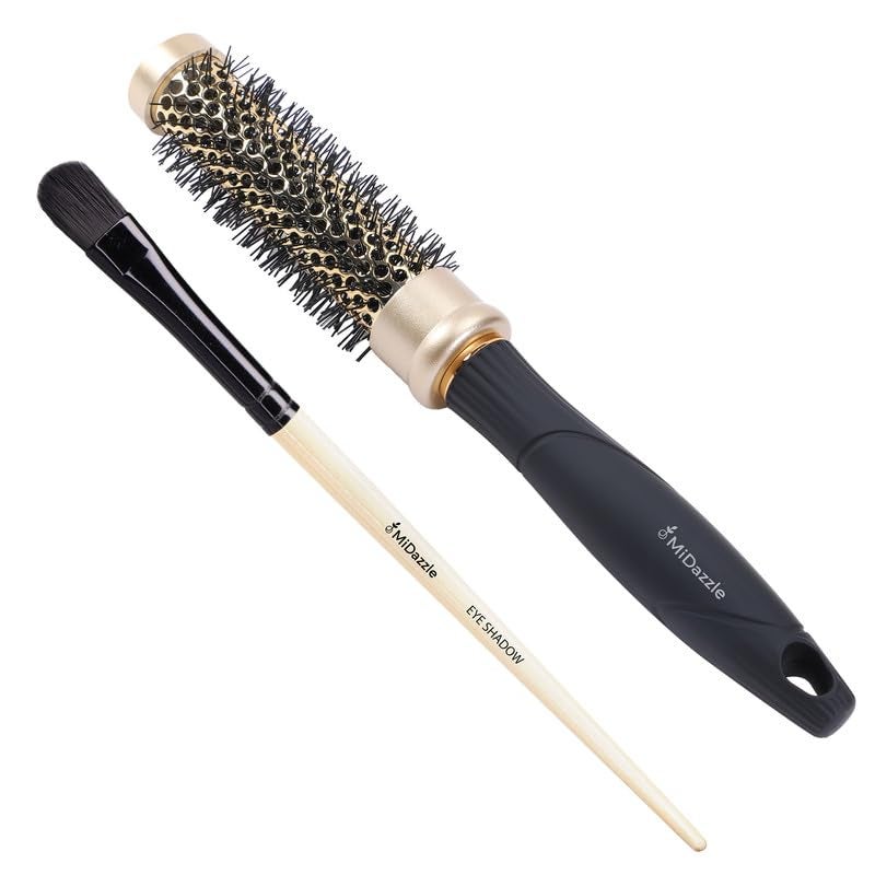 Midazzle Premium Wooden Eye Shadow Brush MB1105 With Premium Gold Black Hot Curl Hair Brush MIHB0012 Set of 2
