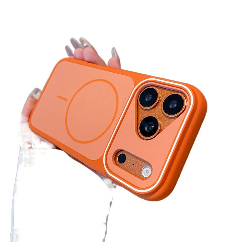 غطاء MagSafe بPC لـ iPhone 16 / 16 Plus / 16 Pro / 16 Pro Max مع حماية من السقوط ومغناطيس قوي مع مقاوم للصدمات مع تصميم تباين الألوان باللون برتقالي مغناطيسي - Image 1