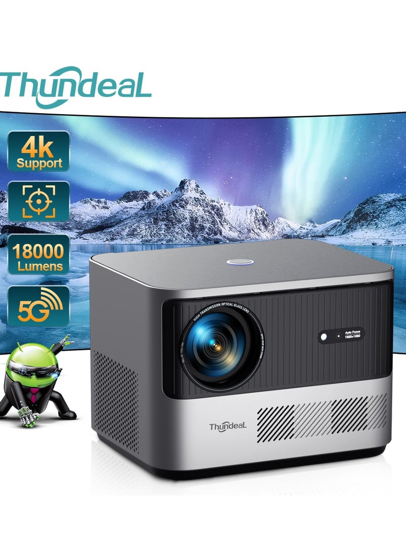 ثونديل جهاز عرض مزود بشبكة واي فاي 5G وبلوتوث، جهاز عرض محمول يدعم دقة 4K 1080P، والتركيز التلقائي وانحراف المحور، والتكبير، وجهاز عرض أفلام فيديو مسرح منزلي متوافق مع/HDMI/USB/الهاتف/الكمبيوتر المحمول/عصا التلفزيون - Image 1