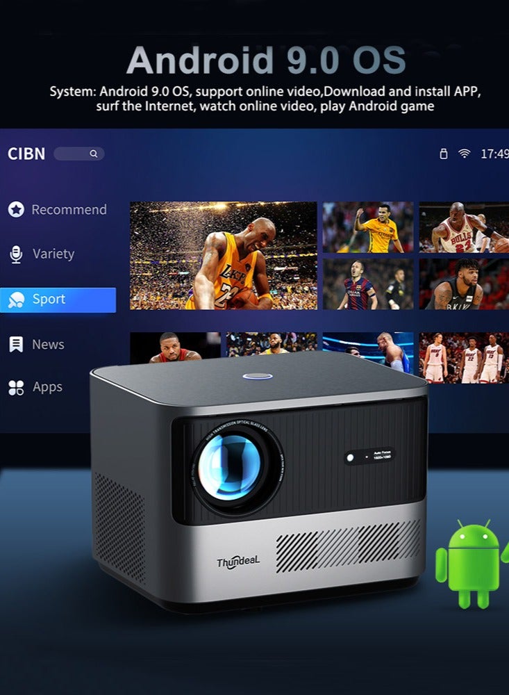 ثونديل جهاز عرض مزود بشبكة واي فاي 5G وبلوتوث، جهاز عرض محمول يدعم دقة 4K 1080P، والتركيز التلقائي وانحراف المحور، والتكبير، وجهاز عرض أفلام فيديو مسرح منزلي متوافق مع/HDMI/USB/الهاتف/الكمبيوتر المحمول/عصا التلفزيون - Image 2